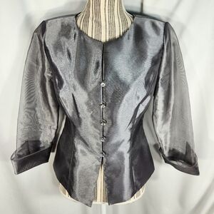 Alex Evenings Silver-Grey Sheer Long Sleeve Jeweled Buttons Dressy Top/Jacket SP